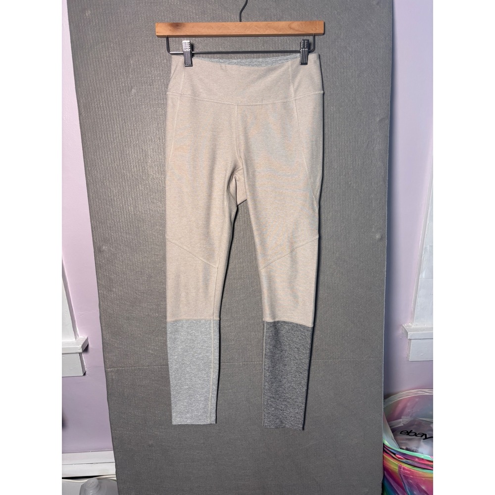 Outdoor Voices Womens Leggings S Beige Grey TechSweat Colorblock Athletic Gym